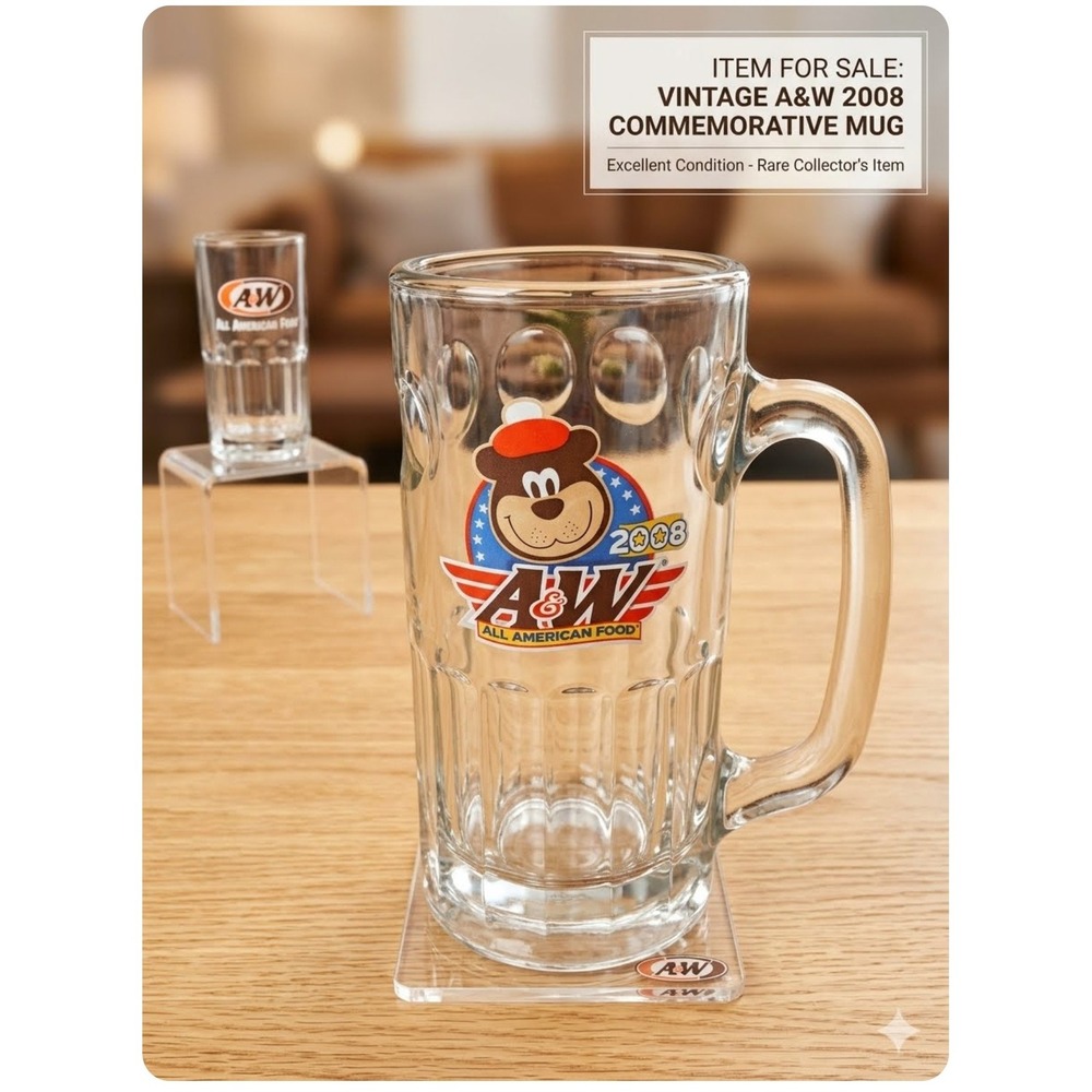 Vintage A&W Root Beer Mug 2008 Commemorative Great Root Bear Mascot Glass 6in